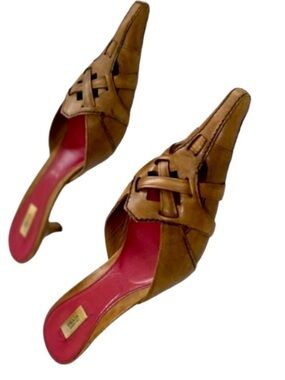 Prada Tan Leather Pointed Toe Mule Kitten Hell Sandals Size 38.5